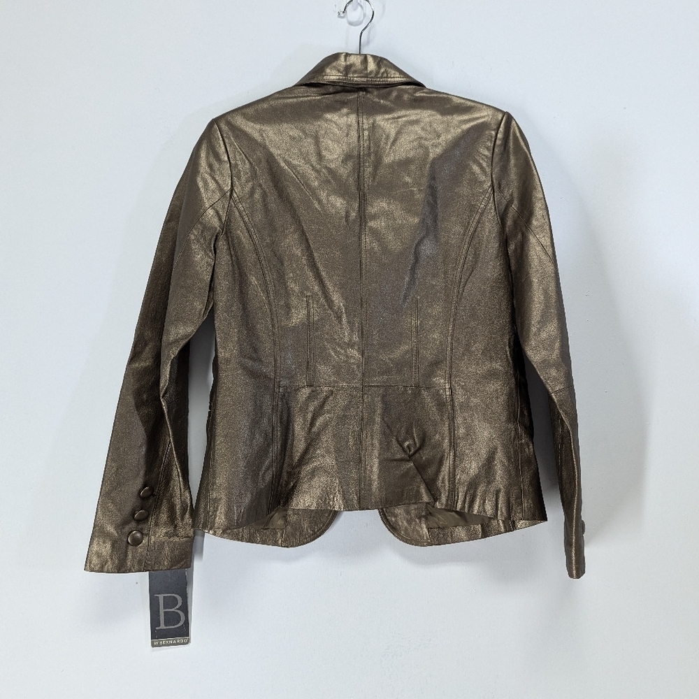 Gold Leather Button-Front Blazer Jacket - Picture 6 of 13